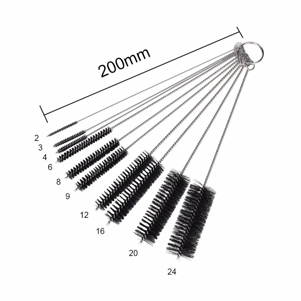 Cleaning Brush Set 10Pcs/Set Stainless Steel Pipe Tube Cylinder Bores Cleaning Brush Set with Keyring Tube Bottle Cleaning Brushes for Housework Cleaning Brush