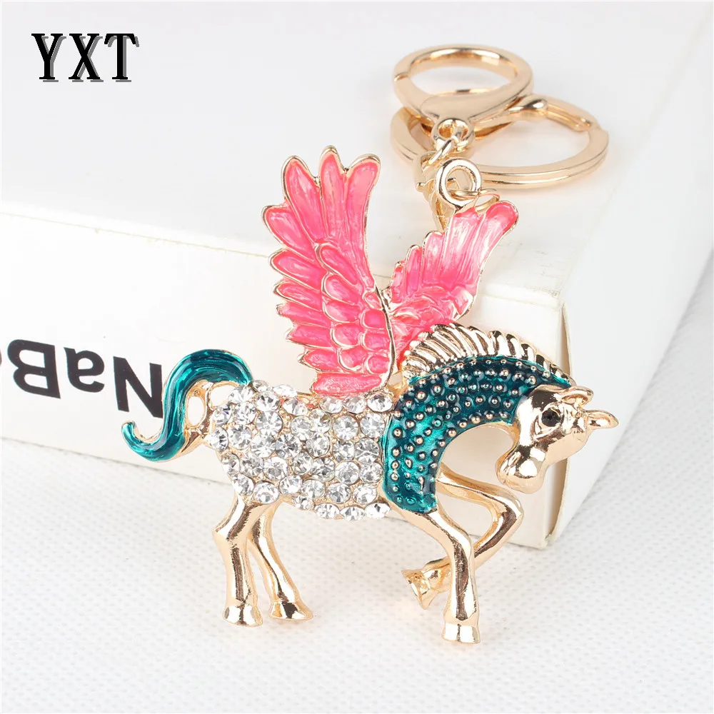 Fashion Flying Horse Wing Lovely Charm Pendant Crystal Car Purse HandBag Key Chain Ring Creative Party Gift Accessories | Украшения и