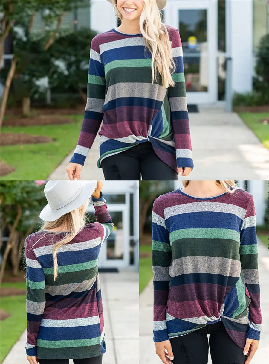 Gladiolus 2018 Casual Autumn Winter Sweater Women Long Sleeve Striped Irregular Knot Knitted Pullover Women Jumper Loose Sweater (13)