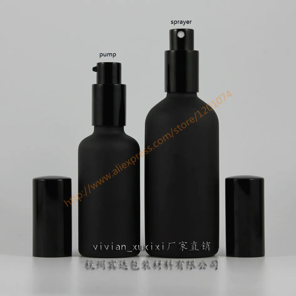 Download 100ml painted black frosted Glass bottle with shiny black aluminum sprayer or pump,cosmetic ...
