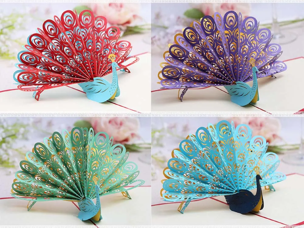 10pcs 3d peacock handmade kirigami origami wedding party
