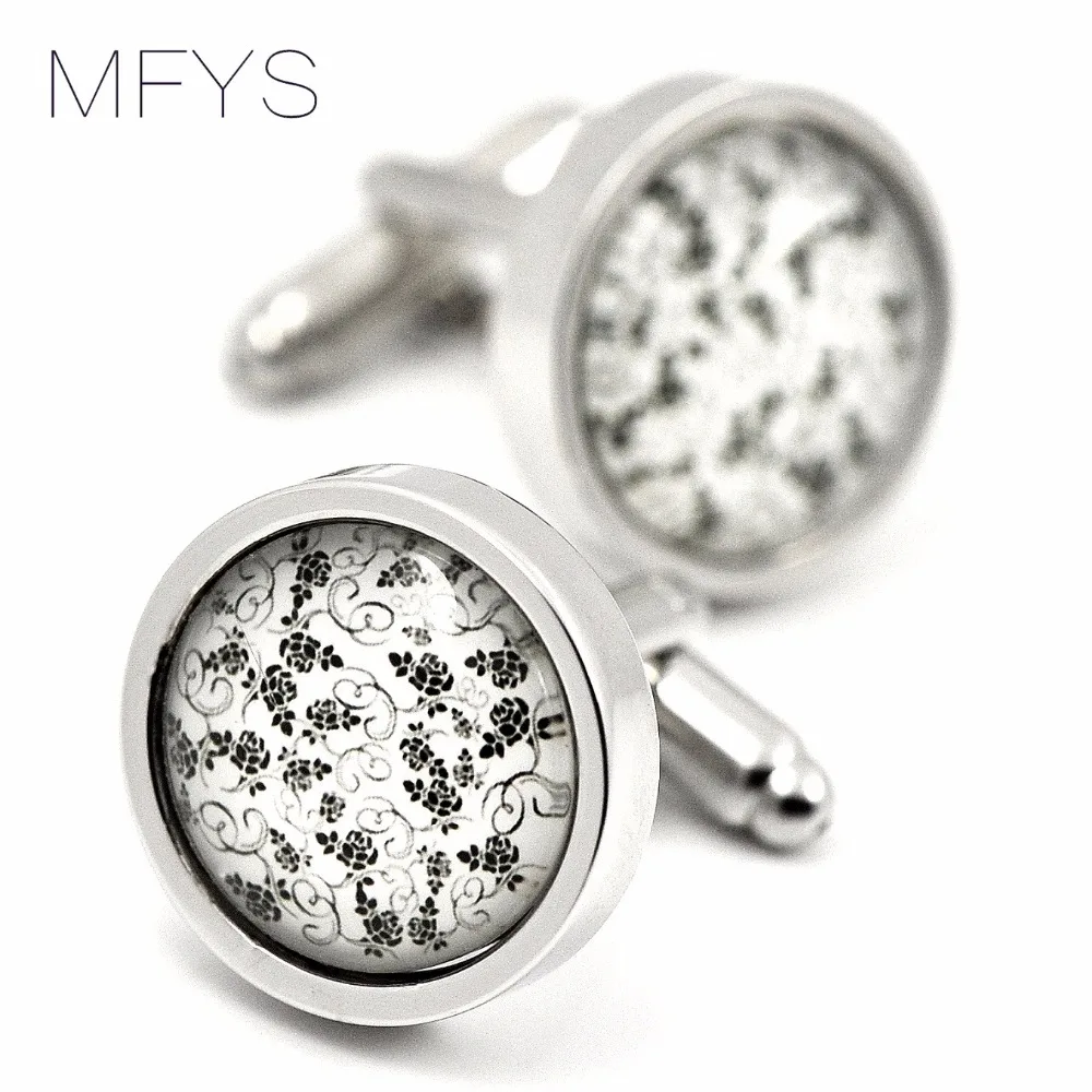 MFYS Black Flower Cufflinks Handmade Cufflinks Brand Cufflinks French
