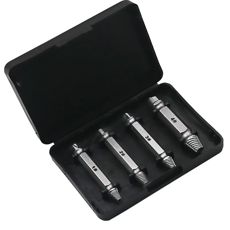 

4pc Screw Extractor Drill Guide Set Removal Broken Screw Bolts Fastner Easy Out Wood Bolt Stud Remover Bolt Stud Stripped Screw