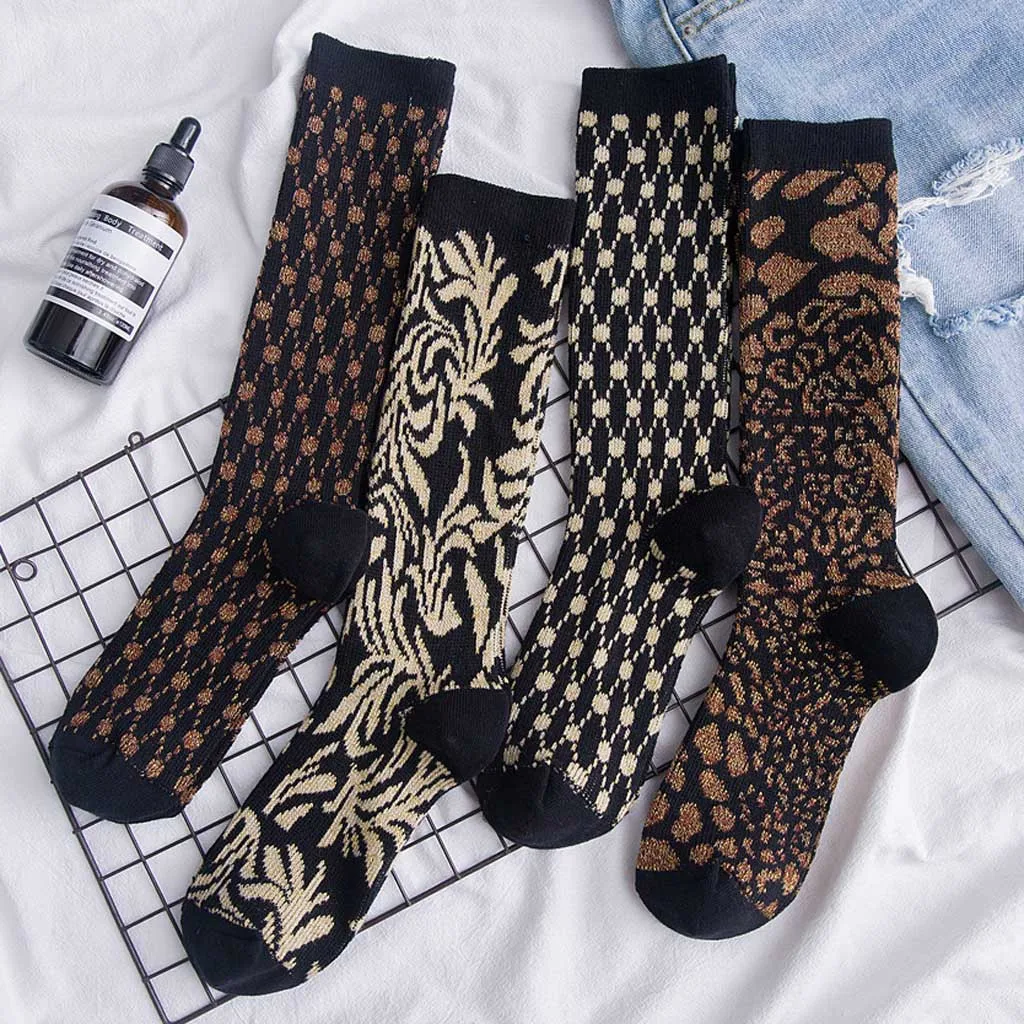 Feitong/Для женщин и девочек; разные цвета коричневого цвета в стиле ретро сапоги до середины носки без пятки хлопковые носки, модный утепленный комплект с высоким голенищем красочные забавные носки Прямая поставка