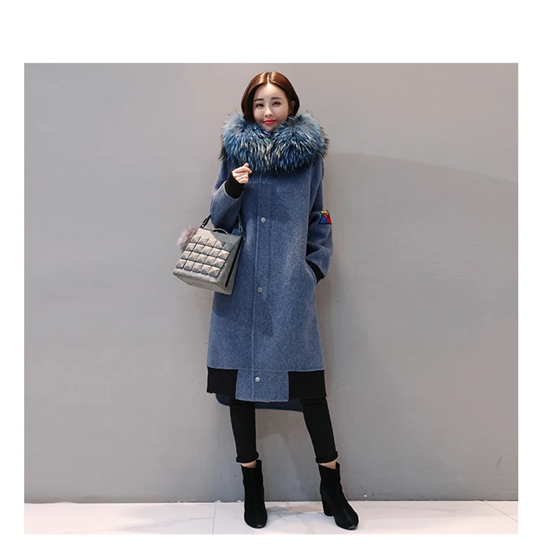 D'hiver La Veste Bleu Laine Col Manteau Blue Garder Frappé Longue De Nouveau Couture 2018 Lâche Au Genou Chaud Femelle Tempérament Femmes EzxYwS7Bq