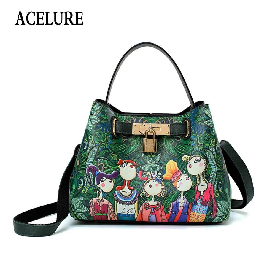 

ACELURE New Style Original Modern Girl Printing Pattern PU Leather Casual Top Handle Bag Ladies Small Crossbody Bag Shoulder Bag