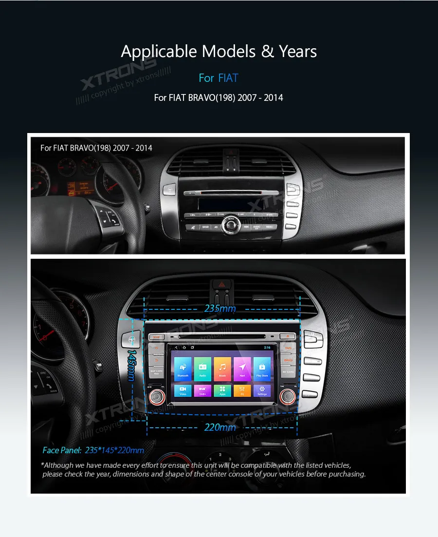 Perfect 7" Android 8.1 Oreo OS Car DVD Multimedia Navigation GPS Radio for Fiat Bravo (198) 2007-2014 with Split Screen Function Support 2