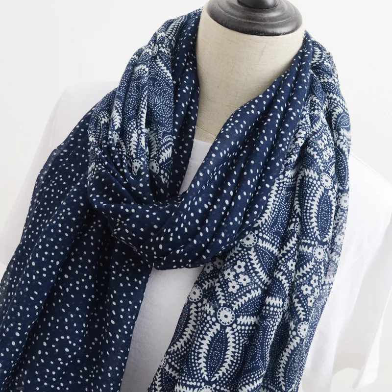 

2019 New retro ethnic style colorful geometric scarf Tibetan blue digital printing cotton and linen scarf beach towel headscarf
