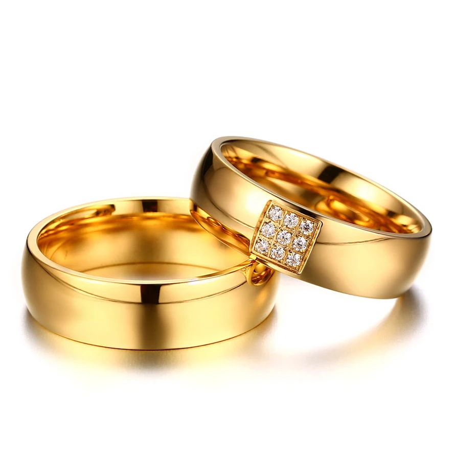 TTVOVO обручальное кольцо с кубическим цирконием CZ каменные кольца для мужчин и женщин из нержавеющей стали золотого цвета обещание на помолвку Браслеты Ювелирный ПОДАРОК