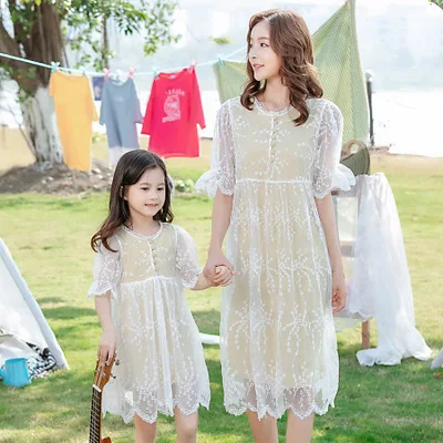 

Mother and Daughter Dress Kids Dresses for Girls Fashion New Baby Girl Princess Party Dress Kids Girls Lace Patchwork Cute Dress