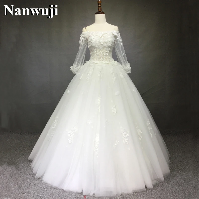 

Wedding Dress 2017 Boat Neck Long Sleeves robe de mariee Wedding Gowns Tulle Floor Length Wedding Dresses vestido de noiva 2017