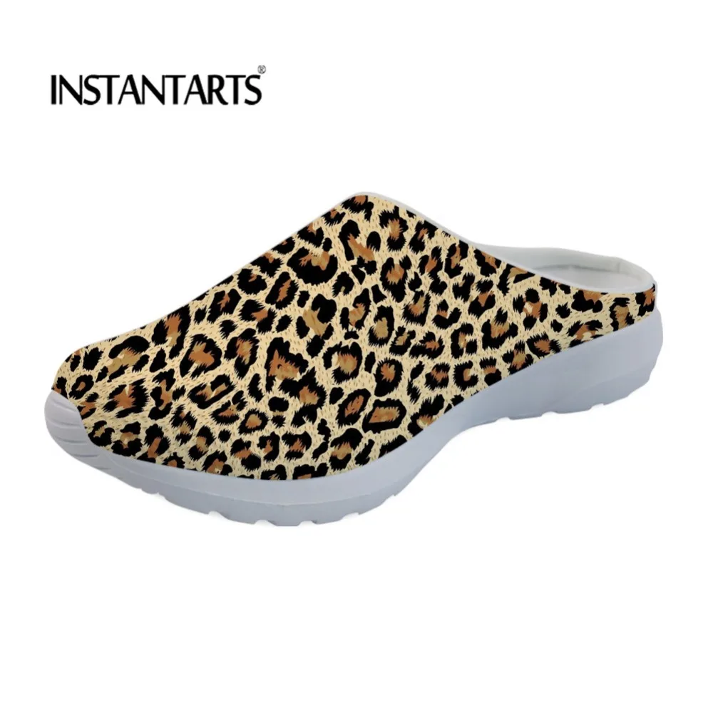 

INSTANTARTS Fashion Leopard Printed Women Breathable Slip-on Home Flats Slippers Summer Beach Shoes Woman Light Air Mesh Sandals