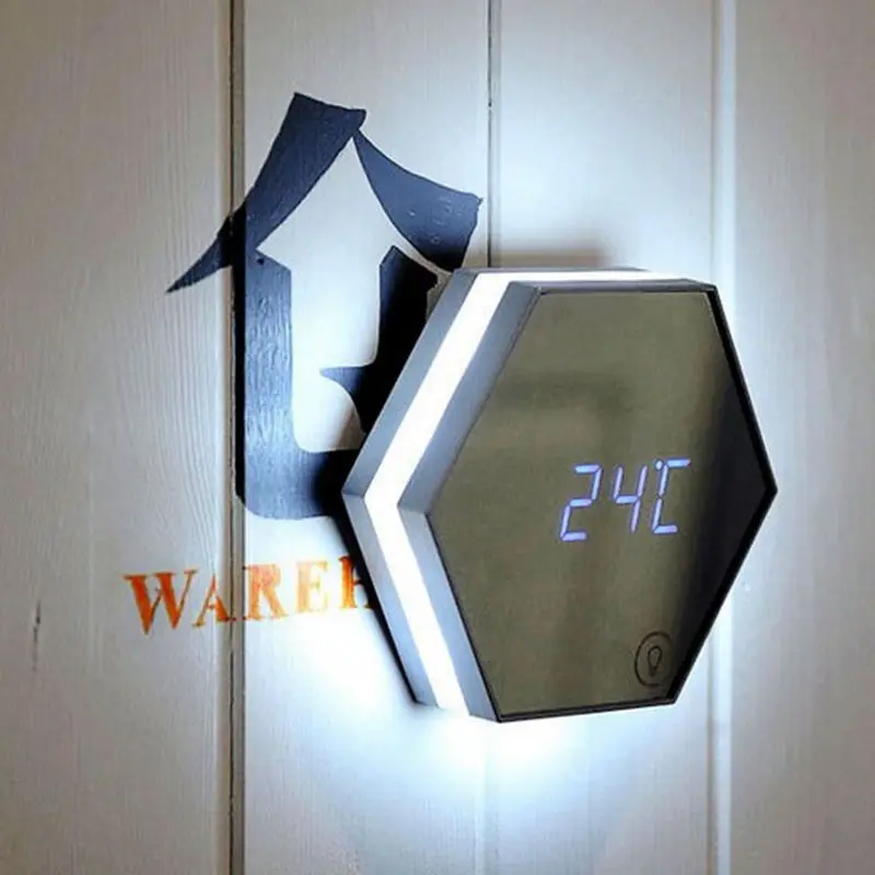  Multi-function Led Digital Alarm Clock Night Light Temperature Display Mirror Thermometer Touch Sen - 32809725195
