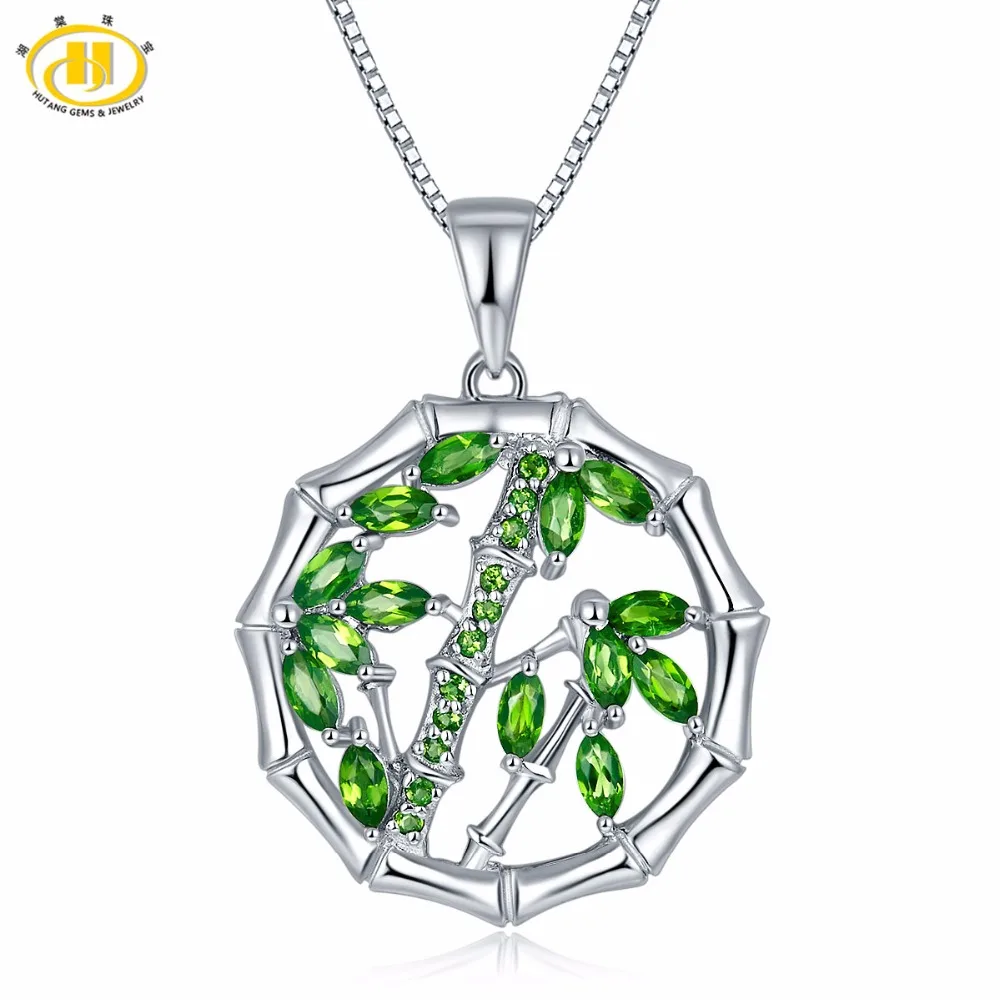 

Hutang Trendy 1.35ct Natural Gemstone Chrome Diopside Solid 925 Sterling Silver Bamboo Pendant & Necklace Fine Jewelry For Women