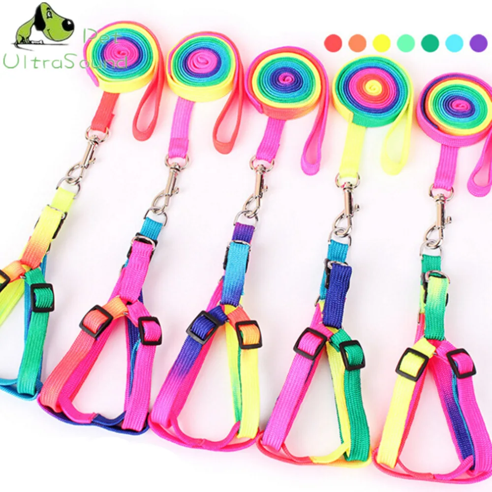 

ULTRASOUND PET Dog Colorful Nylon Harness With Lead Leash Control Restraint Cat Puppy Dog Harness Soft Walk Vest For Small Dogs