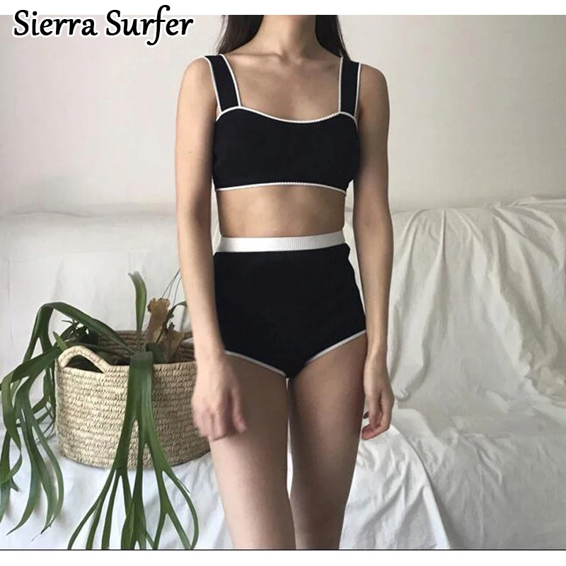 

Tankini Swimsuits Women Plus Size Swimwear Woman Bathing Suit Push Up Top 2018 Summer New Korean White Knitted High Waist