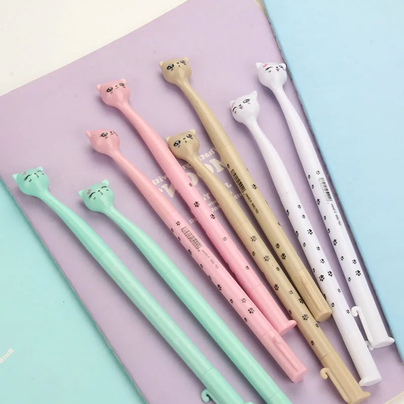 

HOT kawaii Bend Cat Head Ballpoint Pens Student Ball Point Pen School Office Supplies Learning Stationery Wholesale