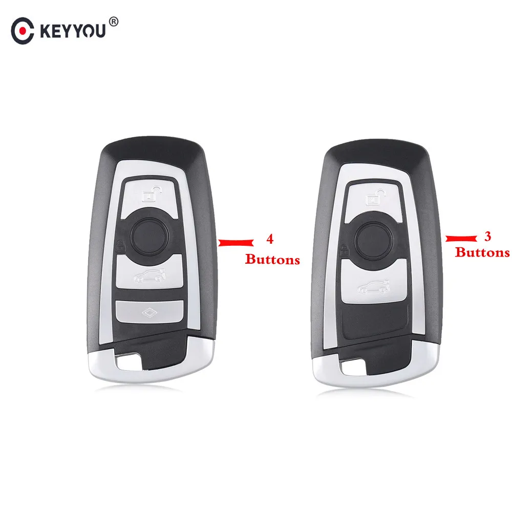 KEYYOU 3/4 Buttons Smart Remote Keyless Shell for BMW 5 7 Series with Emergency Blade Keyless Entry Fob Car-Styling Alarm Cover