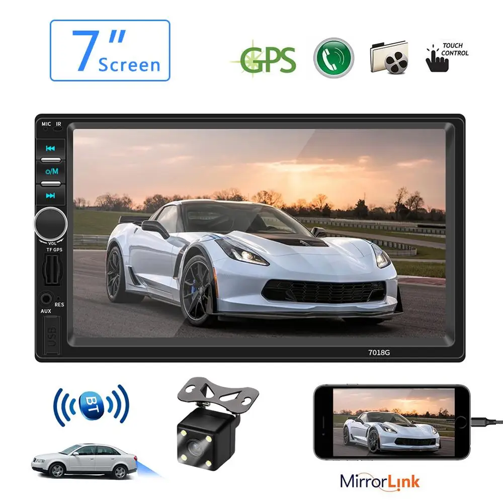 Автомагнитола мультимедийный MP5 плеер с Bluetooth 7 дюймовым HD сенсорным экраном GPS AUX