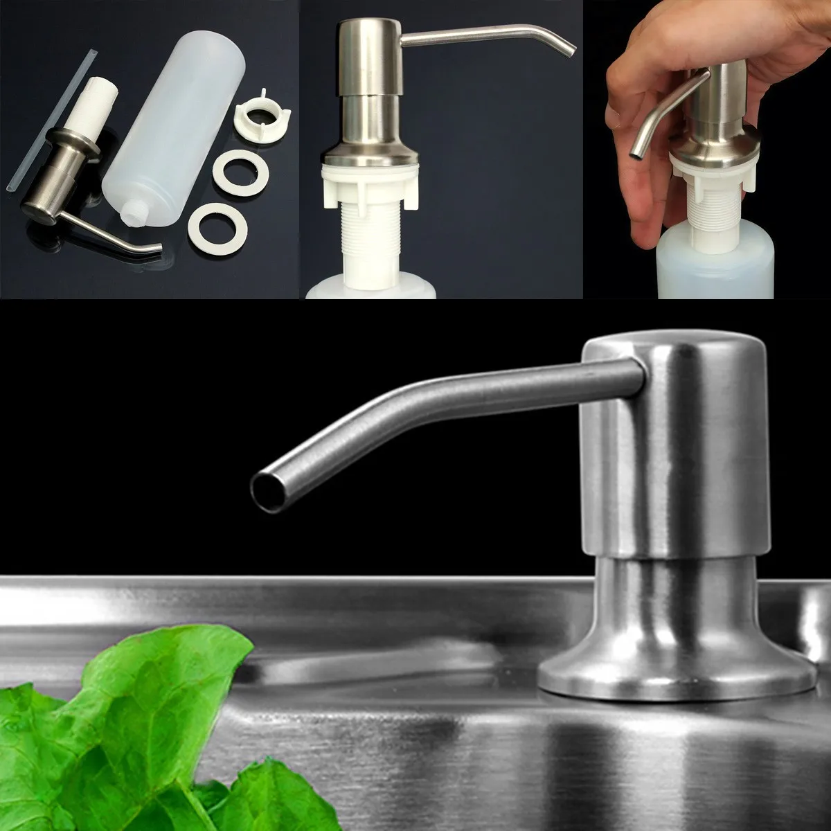 

1PC Kitchen Soap Dispenser Stainless Steel Head + ABS Bottle Bathroom Detergent Dispenser for Liquid Soap Lotion Dispensers Tool