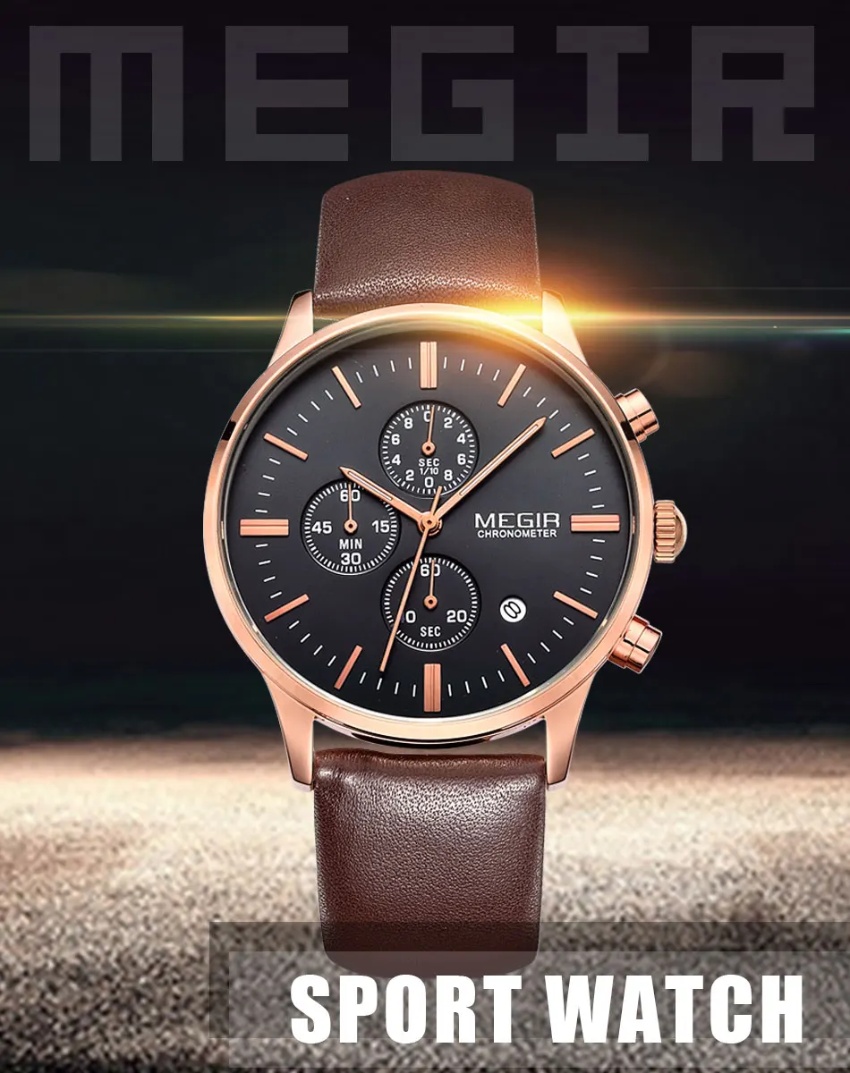 MEGIR новые модные мужские s часы Militray спортивные кварцевые часы кожаные водонепроницаемые мужские наручные часы мужские Relogio Masculino