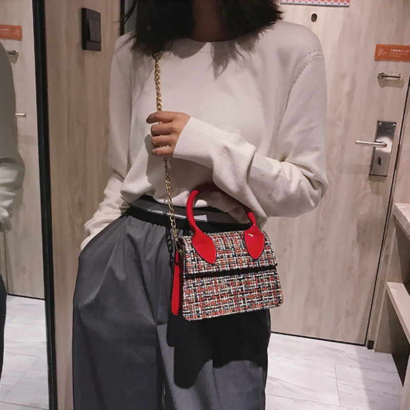 

MSGHER Plaid Wool Chains Flap Shoulder Bags Girls Messenger Bag Female Crossbody Bag Luxury Handbags Women Bags Designer WB1196