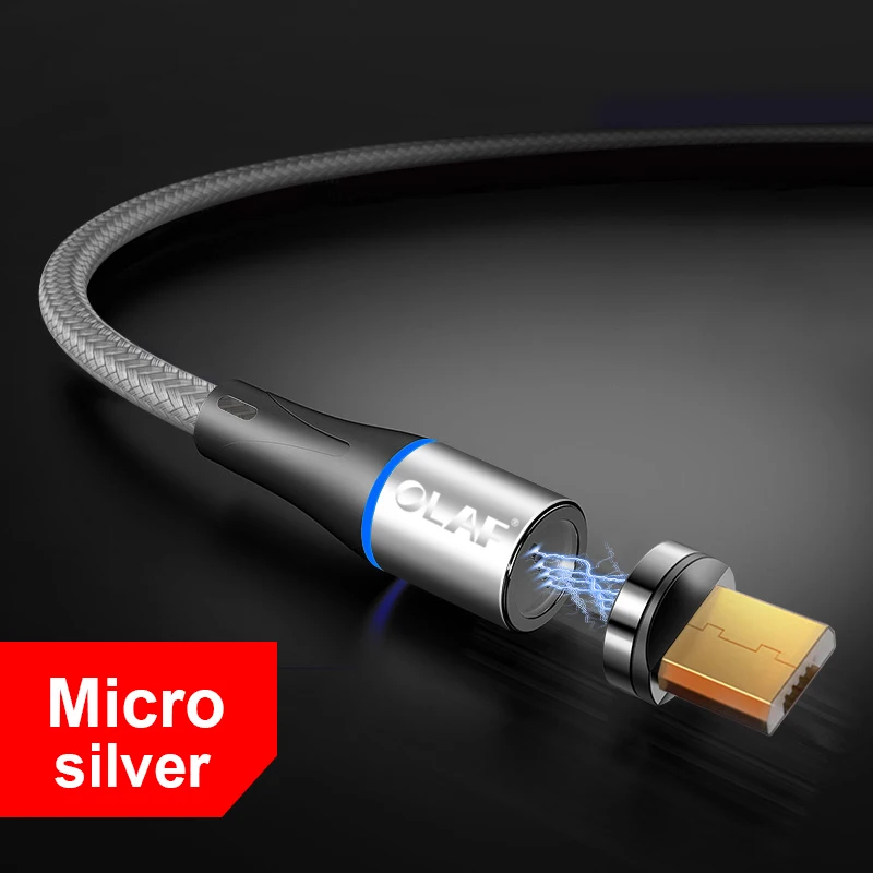 1M LED Magnetic Cable& Micro USB Cable& USB Type C Cable Nylon Braided Type-C Magnet Charger Cable for iPhone Samsung S10 S9 - Цвет: Silver micro cable