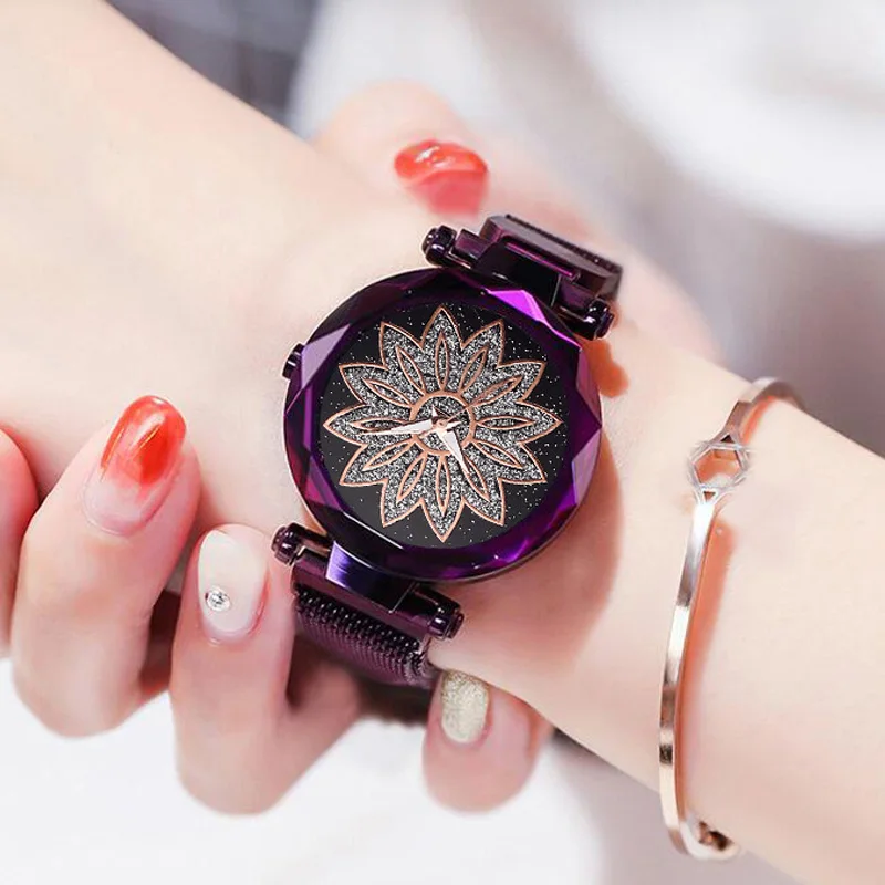 

Fashion Women Flower Watch Magnetic Luxury Diamond Female Clock Ladies Dress Quartz Crystal Wrist Watches relogio feminino 2019