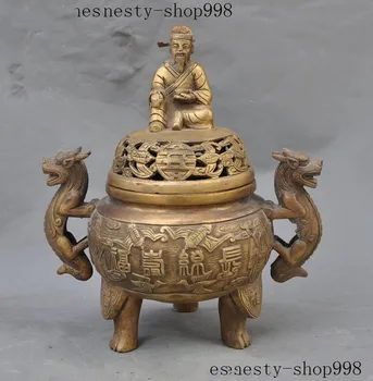 

christmas Chinese Brass dragon beast Mammon Wealth God statue incense burner Censer halloween