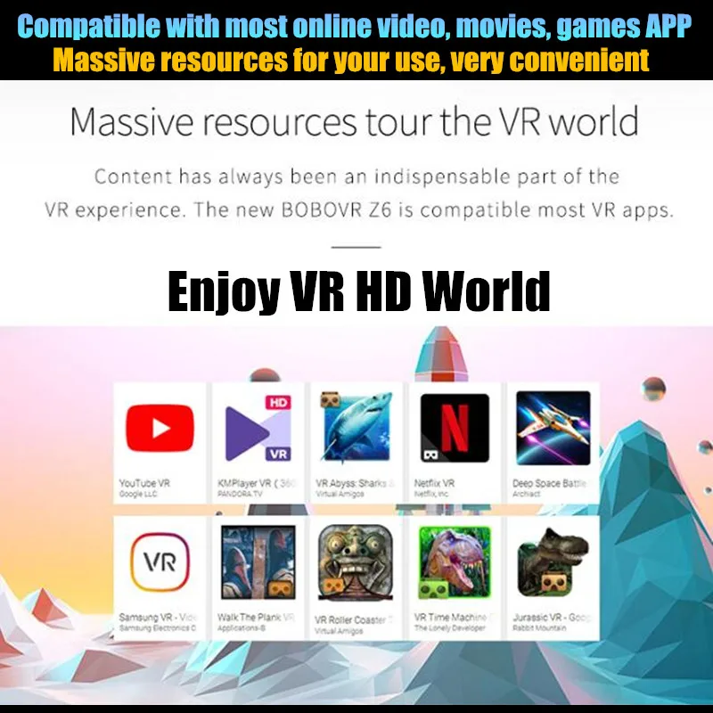 BOBO VR Z6 Wireless 3D Glasses Virtual Reality Box Google Cardboard Stereo Mic Headset Helmet for 4.7-6.5" Smartphone+Joystick