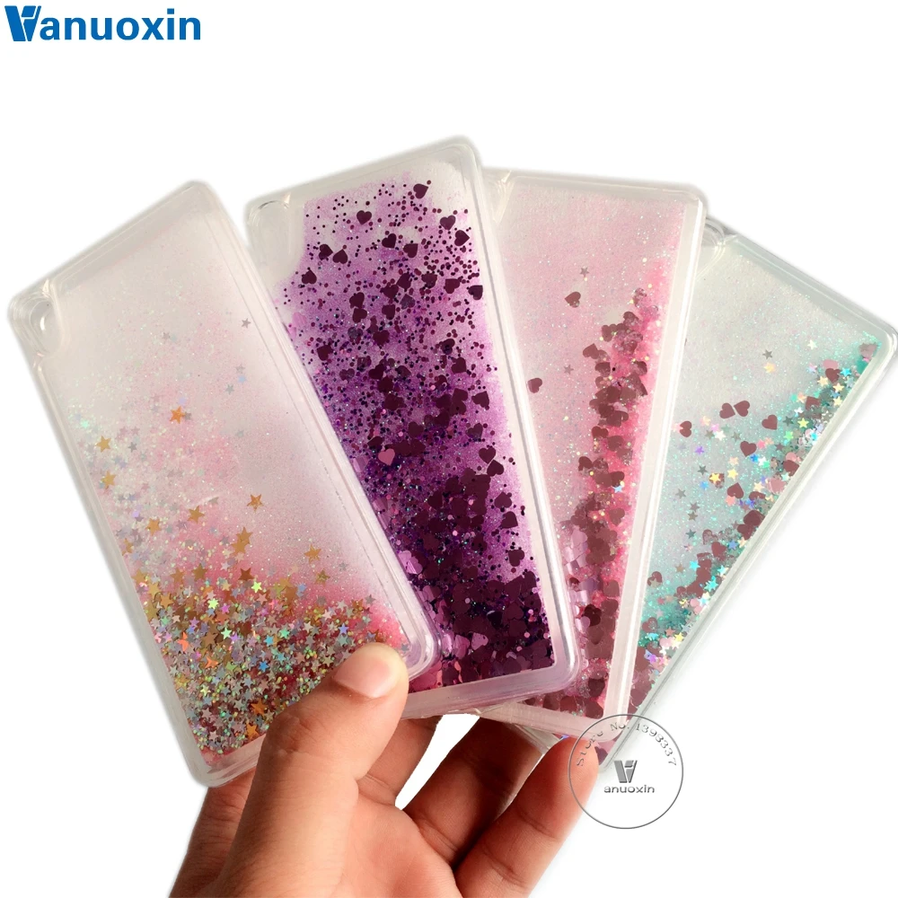 Dinámica amor corazón brillo líquido de Glitter. Caso de la sFor Funda Sony Xperia E5 caso Coque Sony E5 F3311 F3313 suave TPU cubierta del teléfono