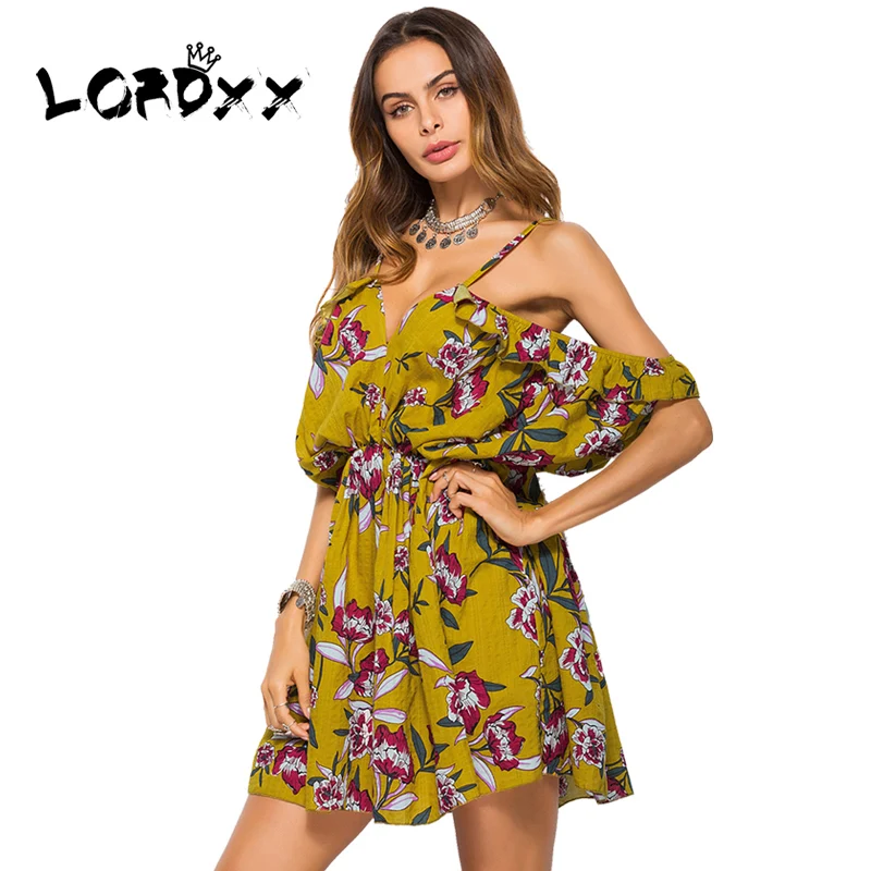 LORDXX Women Floral Boho font b Dress b font Print Off Shoulder Printed font b Elegant