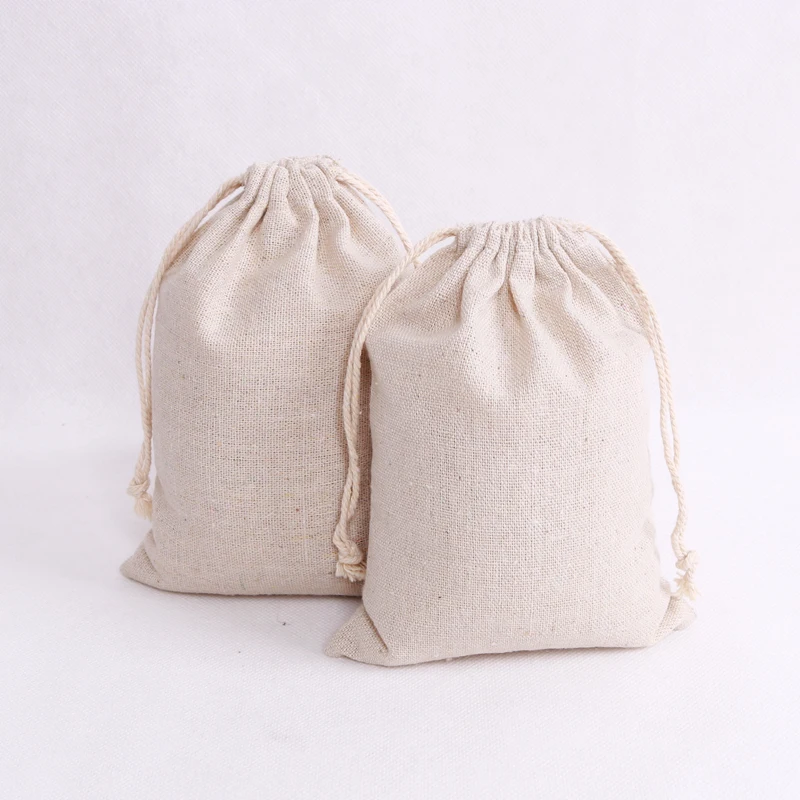 10pcs/lot Natural Color Cotton Bags 8x10 9x12 10x14cm Small Drawstring