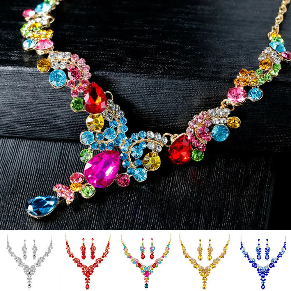 Модный женский цветочный кулон Стразы нагрудник массивное Ожерелье Серьги