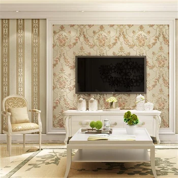 

beibehang Stereo Europea-style garden flowers vertical stripes AB version of papel de parede wallpaper living room background