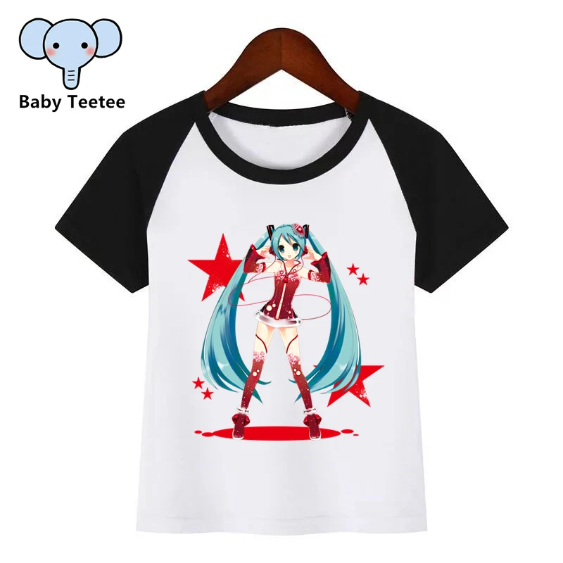 Vocaloid Hatsune Miku/футболка с принтом в японском стиле; детские летние топы с круглым вырезом; футболка для маленьких девочек; повседневная детская одежда