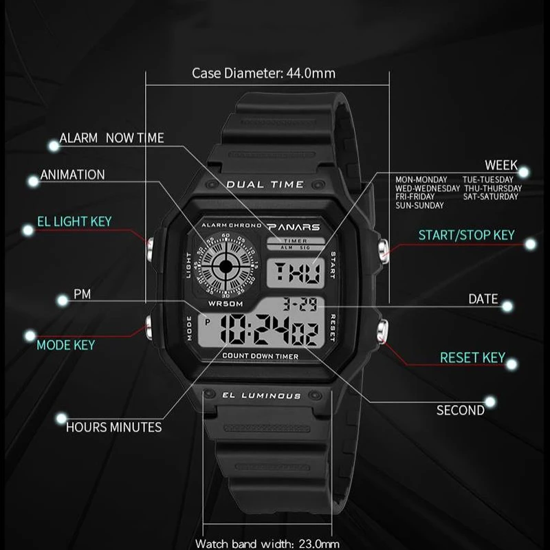 PANARS, мужские часы, топ класса люкс, светодиодный, цифровые, мужские часы, спортивные, G стиль, шок, водонепроницаемые, вибратор, винтажные, квадратные, наручные часы