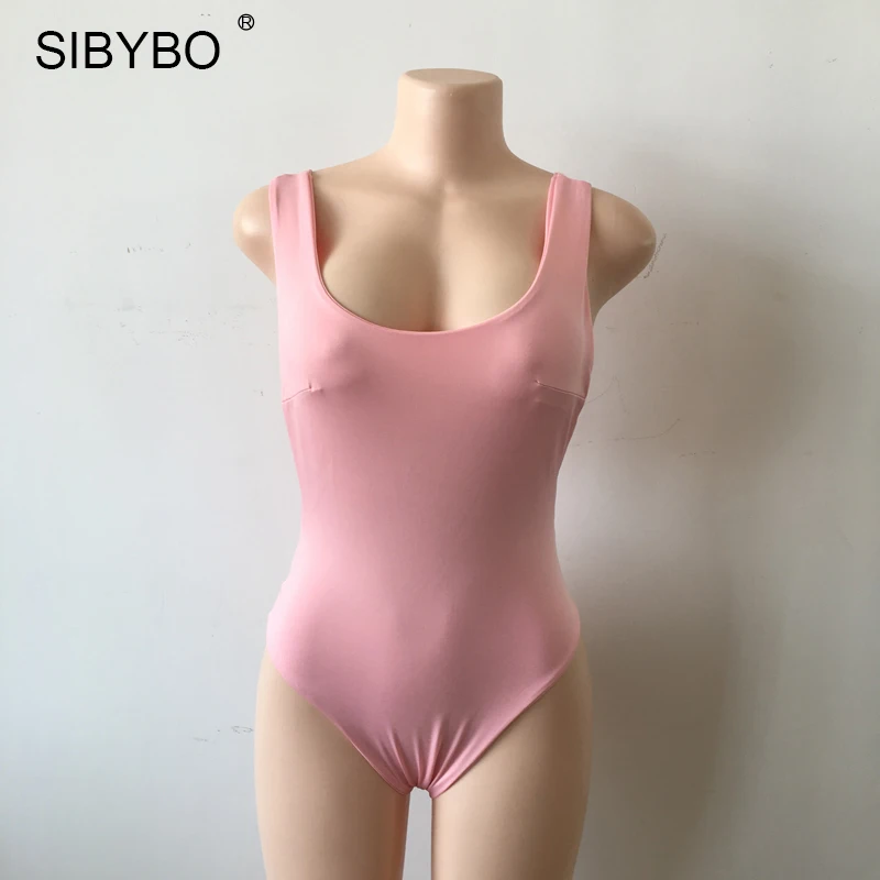 Sibybo 2019 Sexy Chic Backless Bodysuit Women Black / White Deep V Neck Summer Bodycon Bodysuit Rompers Womens Jumpsuit