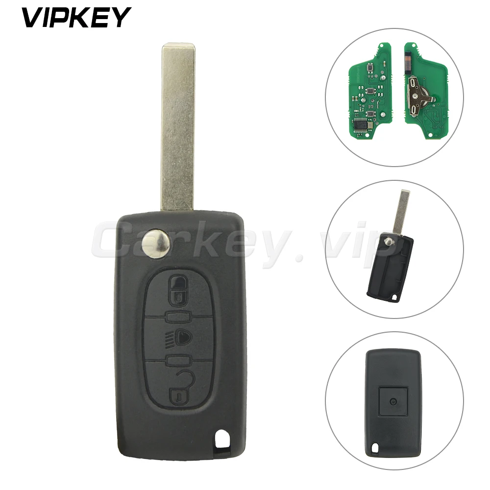 

Remotekey CE0523 Flip remote car key 3 button middle light HU83 for Peugeot for Citroen ask 433 mhz ID46 PCF7941