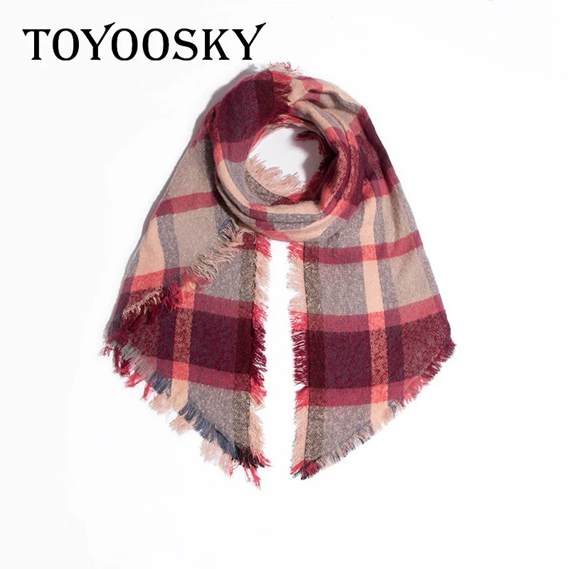 

Winter Women Scarf Cape Shawl Plaid Soft Red Circle Angled Thickened Beveled Scarf Shawl High Quality Fashion Ladies Scarf