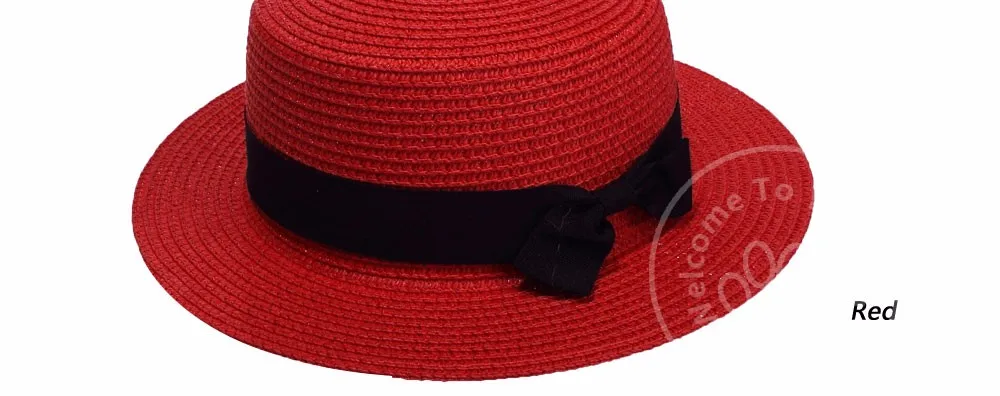 Летняя стильная модная соломенная шляпа для женщин, милый солнцезащитный козырек, Трилби для девочек, одноцветная лента с бантом, пляжные соломенные шляпы от солнца, дорожная шляпа YY0170