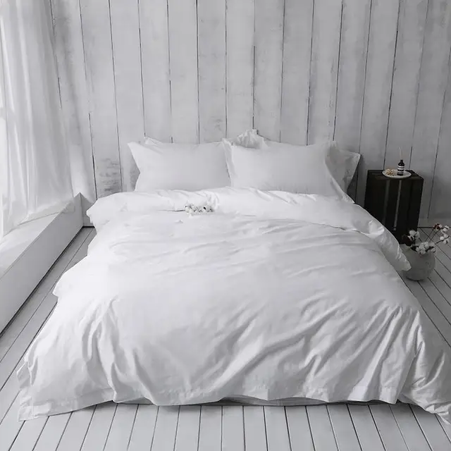 White 100Cotton Bed sheet Fitted sheet Bedding Set Queen King size Bed