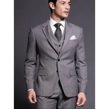 Custom Made Mens Suits Groomsmen Notch Lapel Groom Tuxedos Grey Wedding Best Man Suit (Jacket+Pants+Vest) A28