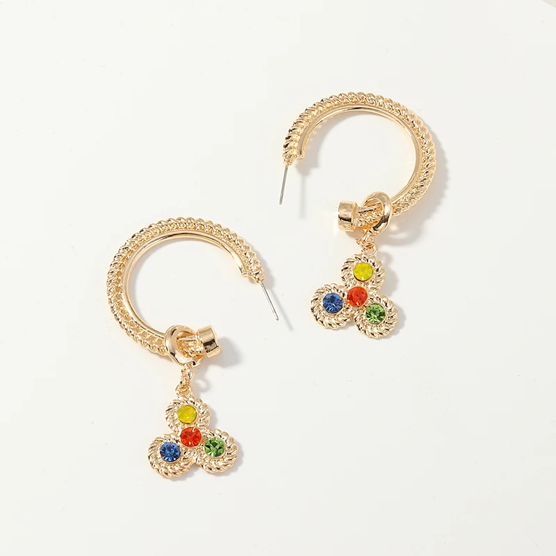 8Seasons New Fashion Gold Color Drop Earrings C-Shape Multicolor Rhinestone For Women Party Jewelry 65mm x 32mm 1 Pair | Украшения и