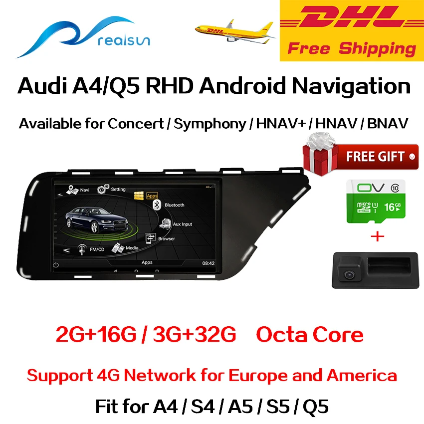 Realsun 7 дюймов Audi RHD A4 B8 A5 S4 S5 Q5 концертный MMI 3G RAM 32G ROM Восьмиядерный Android 0 система 4G