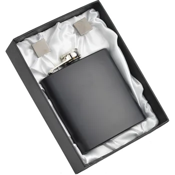 

2018 NEW 6OZ stainless steel black or silver hip flask with 2 Cuff-links and gift box 50set /lot