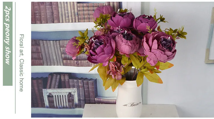 Flone European Artificial Peony Flower Bouquet Simulation Silk Flower Fake Peony Wedding Home Party Decor Arrangement Floral (24)