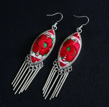

hot sell new - Retro ball tassel embroidery ethnic Miao silver love Fish earrings fine jewelry handmade fashion best birthday