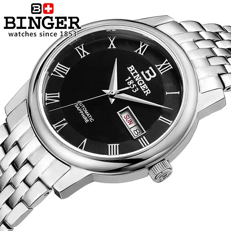 

Switzerland watches men luxury brand Wristwatches BINGER business Mechanical Wristwatches leather strap Water Resistance B653G-2