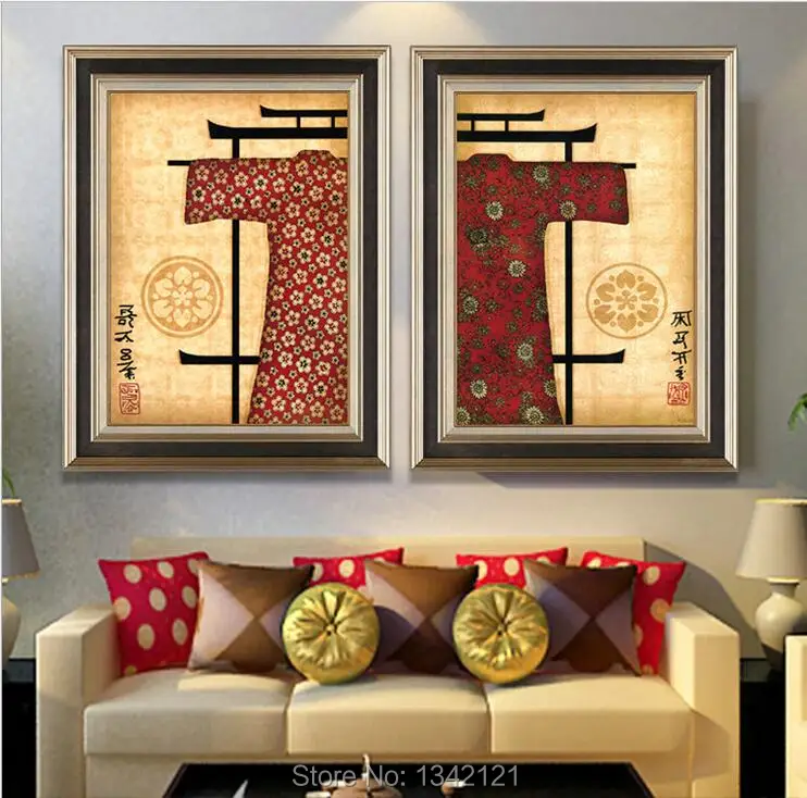 2 Pieces Japanese Classic Painting Wall Decor Japanese Cloth Oil